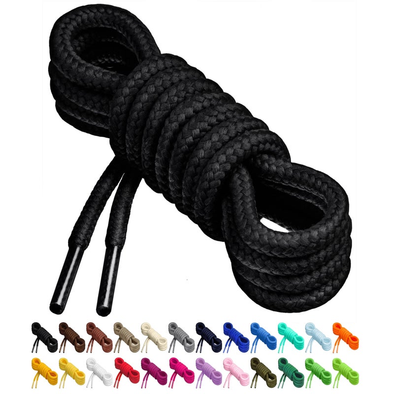 Birch Round Shoelaces 27 Colors 3/16" Thick Shoe Laces 4 Different Lengths (45.5" (115cm) - L, Black) - Image 1